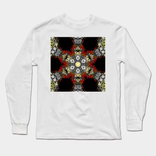 Dot Mandala Flower Red Yellow and Grey Long Sleeve T-Shirt